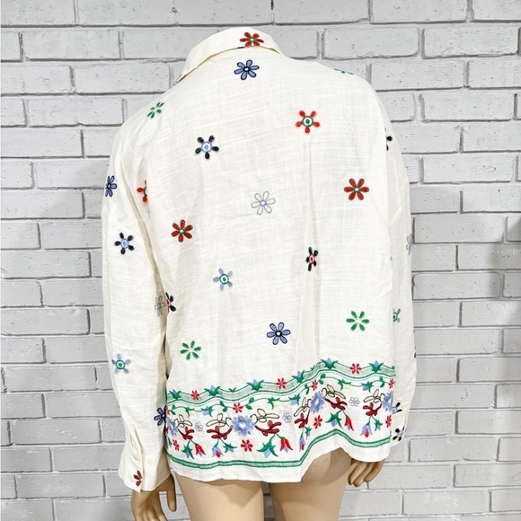 Zara Flower Patterns Casual Style Linen Blend Long Sleeves - Size Large - Picture 7 of 7